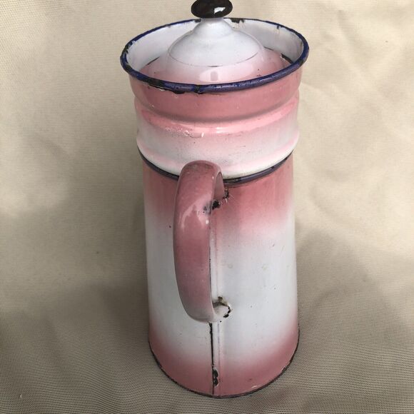 Vintage ENAMELED COFFEE POT  Pink 3 Piece CUTE!! - Picture 7 of 15